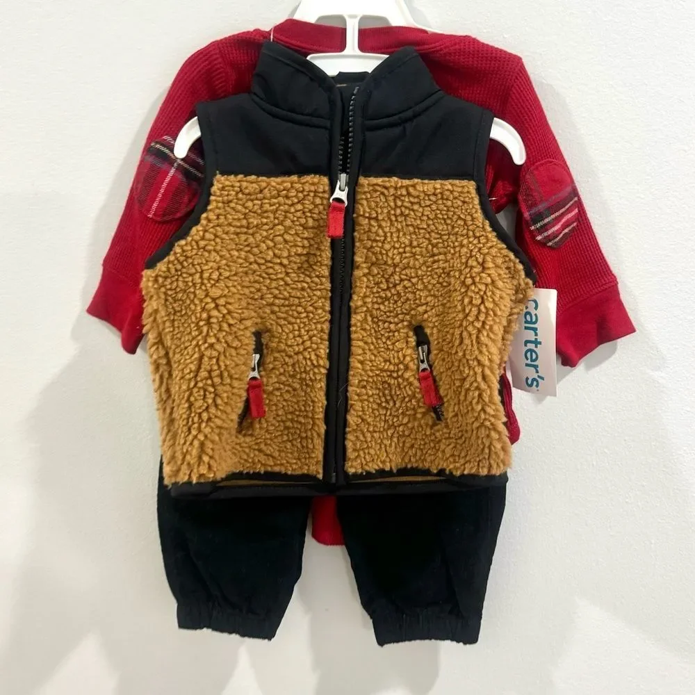 Carter’s boys 3 piece long sleeve top vest and pant set size 6 months NWT